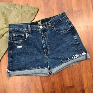 High waisted mom jean shorts size 30” distressed